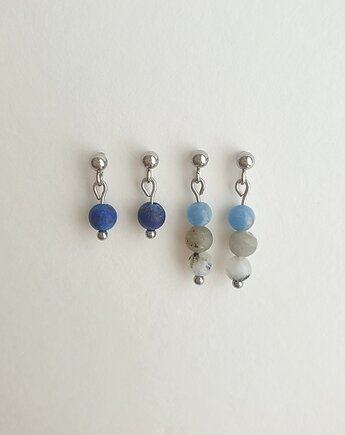 Kolczyki MINI zestaw  lapis lazuli, akwamaryn, labradoryt, kamień księżycowy, modesign