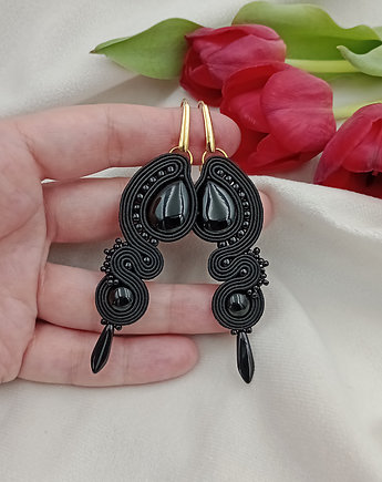 Długie kolczyki soutache, czarne kolczyki, kolczyki z onyksami, Soutacheria