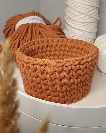 Koszyk kosz ze sznurka na drobiazgi klucze telefon rudy terracotta, sznurki handmade