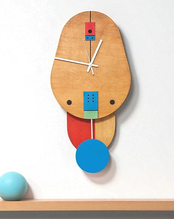Nowoczesny zegar ścienny z drewna z wahadłem,  unikalny, ręcznie wykonany, Clock Wood Studio