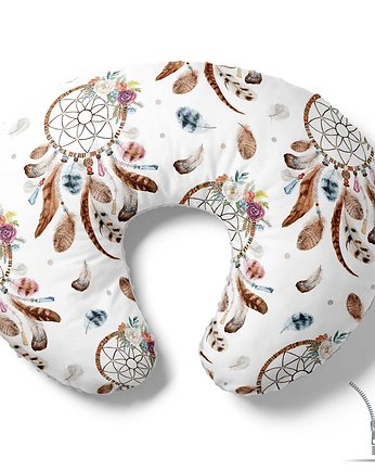Poduszka rogal do karmienia Duże łapacze snów na białym, Baby Love Decor