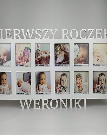 Ramka na zdjęcia Pierwszy roczek imię 12 zdjęć 10x15 prezent na ro, Wajdrew