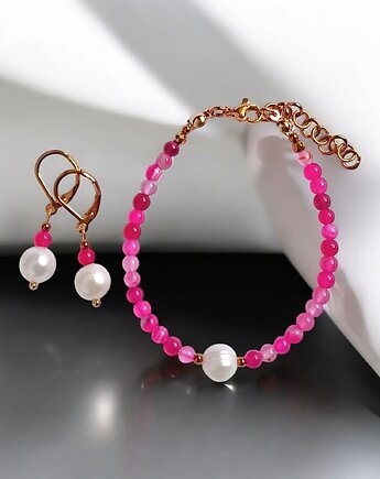 RAZEM TANIEJ! bransoletka & kolczyki : fuchsia & pearl collection, kaktusia