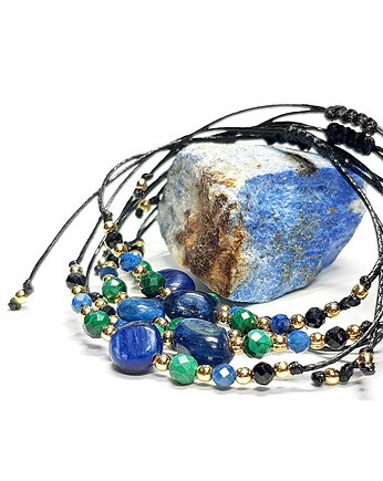 Malachit, kyanit, czarny turmalin, lapis lazuli i hematyt bransoletka na sznurku, Magneska
