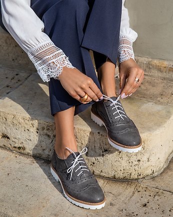 PÓŁBUTY - SKÓRA NATURALNA - MODEL 258 - KOLOR SZARY, Zapato