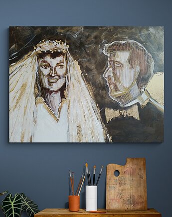 Portret ślubny na zamówienie, malowany ze zdjęć kupującego - 70x100 cm, Kasia Kulicka