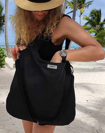 Duża torba worek boho czarna XXL na ramię, Made by Joan