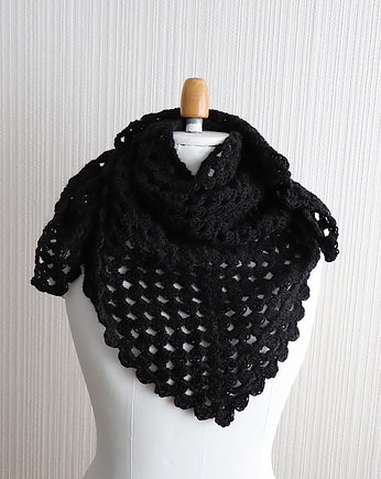 Chusta apaszka czarna na szydełku - zamówienie, RękaProduction