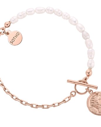 Bransoletka z pereł naturalnych zdobiona monetą z różowego złota, SOTHO