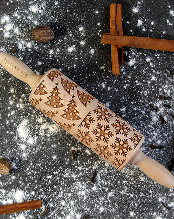 choinki i śnieżki- wałek grawerowany mały, Rolling Pin Collection