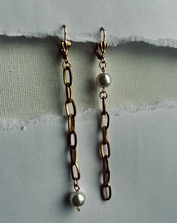 Asymetryczne kolczyki z perełkami i łańcuszkami BALANS.Agrafka STUDIO, Agrafka studio