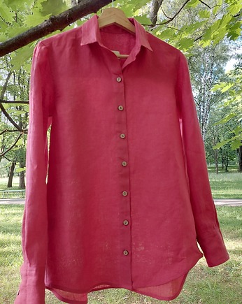 Lniana koszula damska - malinowa czerwień, Linberry