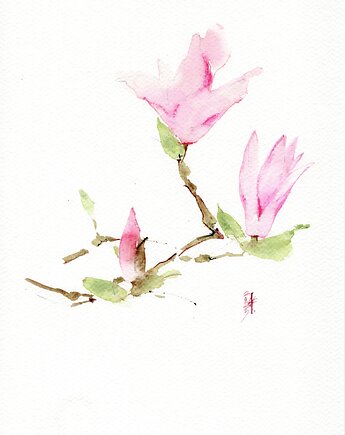 Oryginalna akwarela. Magnolia, alquadro