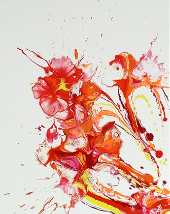 Pomarańczowe Kwiaty 50x60 cm obraz abstrakcyjny ręcznie malowany, Joanna Bilska