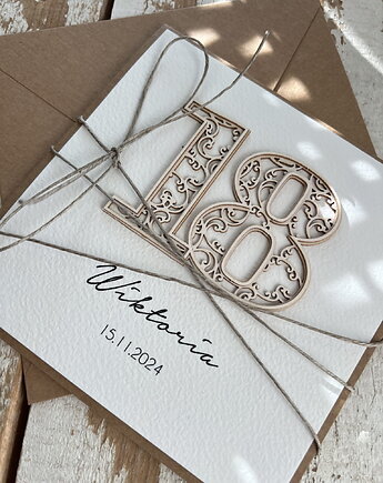 Ręcznie robiona kartka na 18 urodziny z personalizacją, sorte