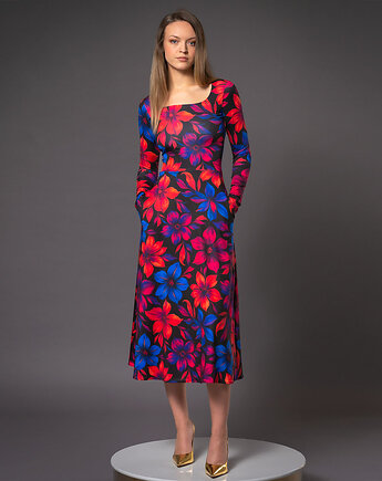 Sukienka z dekoltem karo - Karla Flower Power, milita nikonorov