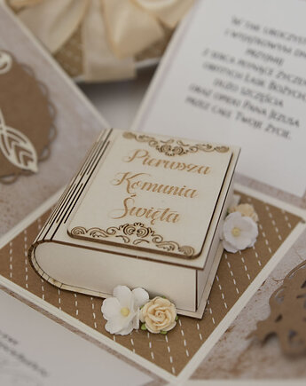 Pamiątka Pierwszej Komunii exploding box kartka 3d, Papiernik