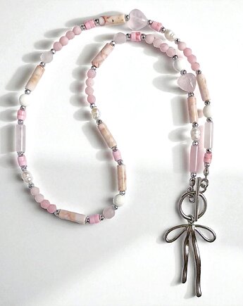 Naszyjnik pinky pink : różowy naszyjnik z kokardką, kaktusia