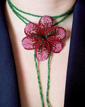 Różowo-bordowa lilia - naszyjnik choker, Hibiscus