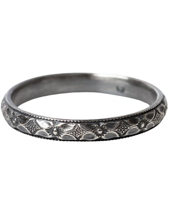 Srebrna, oksydowana obrączka z kwiatową fakturą - Peonia r.14, Blooming Stones