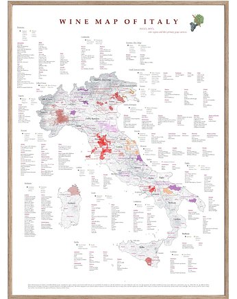 Wina Włochy (regiony winiarskie) / plakat mapa, OKAZJE - Prezent na 50 urodziny