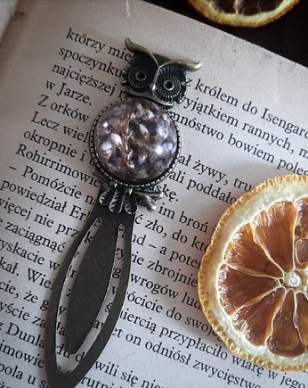 Zakładka z płatkami wrzosu, sowa, Figa handmade accessories