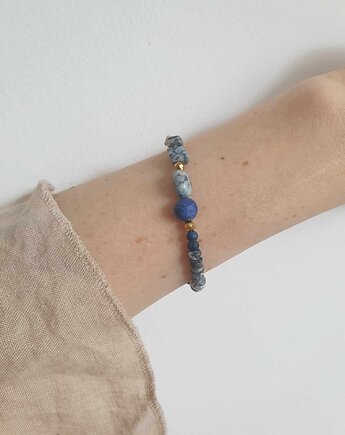 Bransoletka BOHO z opalem dendrytowym, lapis lazuli, hematytem, modesign
