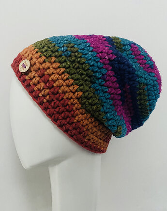 Kolorowa gruba czapka smerf ręcznie robiona, splotomaniaa