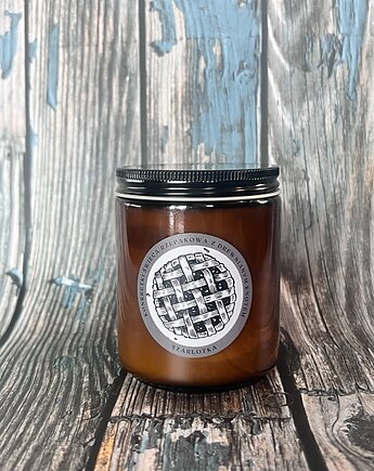 Świeca rzepakowa z drewnianym knotem w słoiku Szarlotka, konkretki