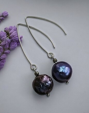 WYSYŁKA 24h - Kolczyki : granatowe perły  słodkowodne, kaktusia