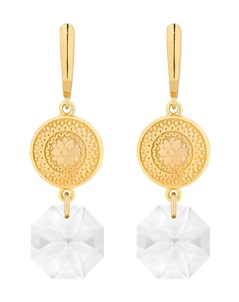 Złote długie kolczyki z medalionami i kryształami SWAROVSKI CRYSTAL, SOTHO