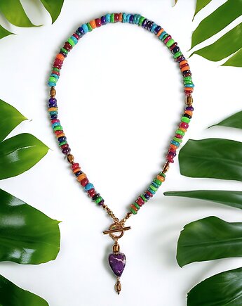 LIMITOWANY NASZYJNIK z sercem : kolorowa masa perłowa, hematyt, jaspis cesarski, kaktusia