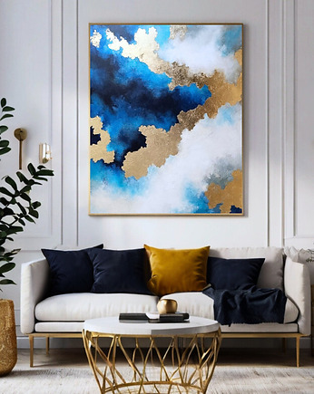 OCEAN ŚWIATŁA  - obraz abstrakcyjny z fakturą i złoceniami 140x100 cm, Anna Jatczak Art