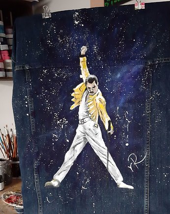 Kurtka jeansowa,portret Freddie Mercury, rękąROBIONE