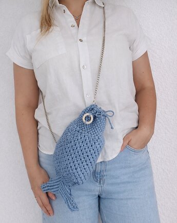 Makramowa torba ryba handmade, plecione_