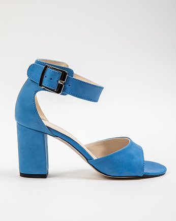 SANDAŁKI NA SŁUPKU - SKÓRA NATURALNA - MODEL 348 - KOLOR SZAFIROWY, Zapato
