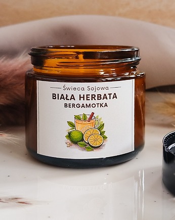 BIAŁA HERBATA BERGAMOTKA Świeca sojowa dla bliskiej osoby łagodny zapach, Dary Rusałki