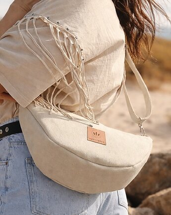 Zamszowa torebka crossbody Kremowa, sabi tatka