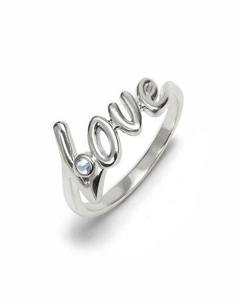 Love - Srebrny pierścionek "miłość" z topazem niebieskim, Kuźnia Srebra