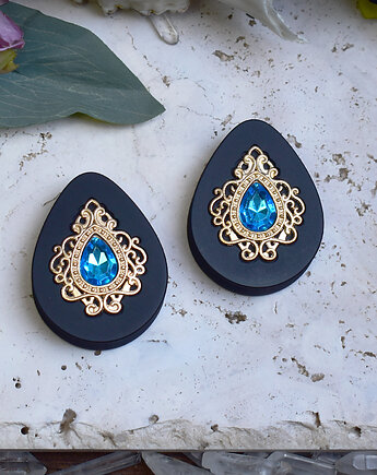 Tunele do uszu 34-60mm / łezki z wiktoriańską ozdobą i kryształkiem, Spirit Of Copper