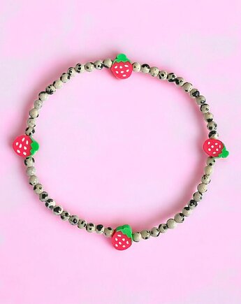 NA NOGĘ : truskawkowa bransoletka : jaspis dalmatyński, kaktusia