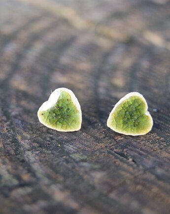 Kolczyki ceramiczne serduszka "Zielone serca", Gliniana Koniczynka