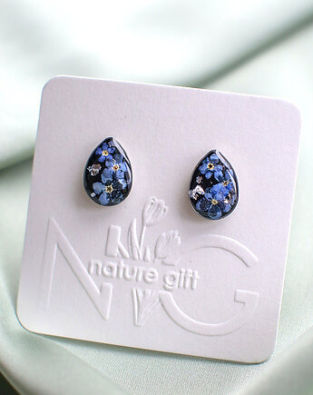 Kolczyki sztyfty z niezapominajkami, nature gift