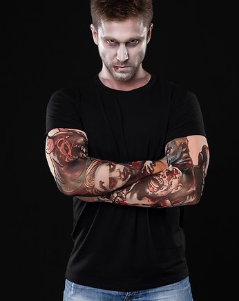 Czarny t-shirt męski z tatuażami Zombie Attack, dirrtytown clothing