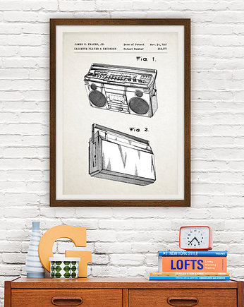 Magnetofon boombox - patent - plakat 50x70 cm, minimalmill