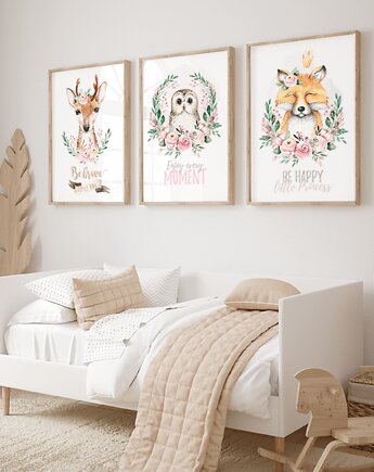 Plakaty do pokoju dziecka Leśne zwierzęta z motywem kwiatowym, Wallie Studio Dekoracji
