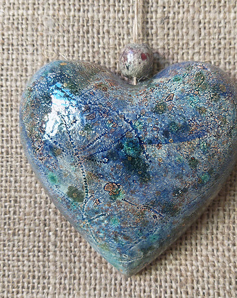 Błękitne wiszące ceramiczne serce - zawieszka, dekoracja, Bea Fine Arts