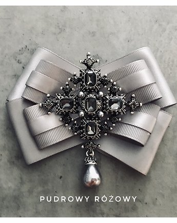 Brosza  z Ogromną ozdobą Glamour! Szara perła, Pudrowy Różowy