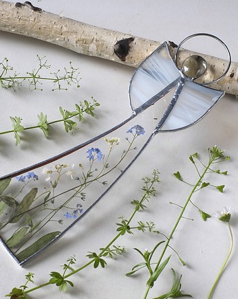 Duży anioł witrażowy z niezapominajkami, BeArt Handmade