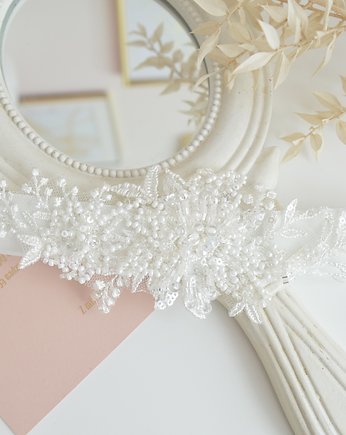 Romantyczna podwiązka zdobiona koralikami ivory, Anelis Atelier